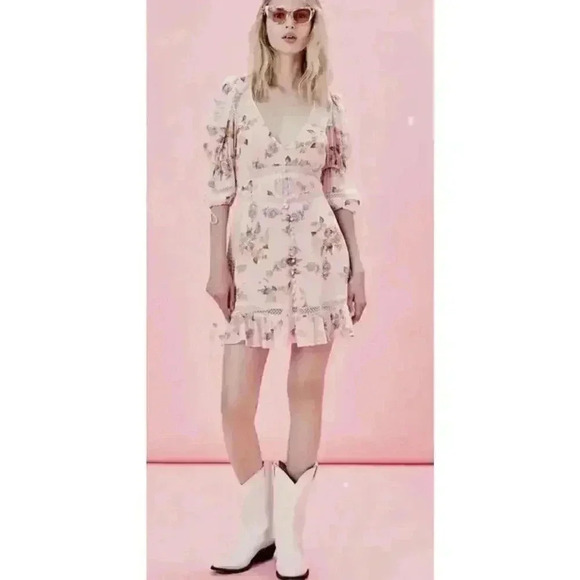 FOR LOVE & LEMONS Isadora Mini Dress Silk Lace Ruffle XS $334 - Picture 7 of 9